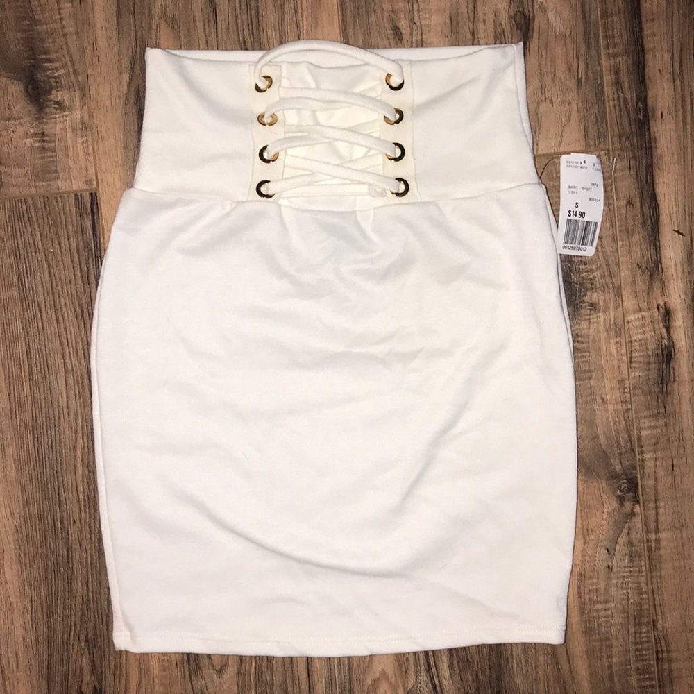 White tight mini skirt